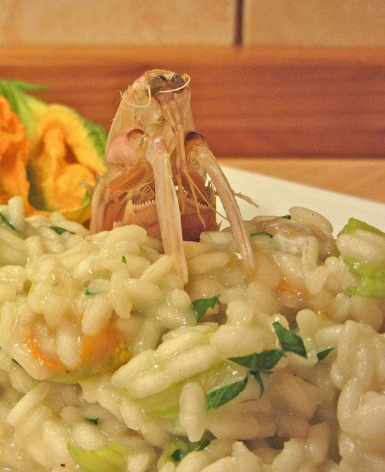foto ricetta Riso Vialone Nano con pannocchie di mare e fiori di zucca 