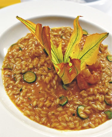COURGETTE FLOWER AND SEASONAL VEGETABLE RISOTTO 