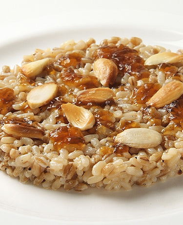 foto ricetta Riso ai 3 Cereali Expresso mantecato con pecorino, gelatina di birra e mandorle salate 