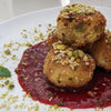 ELDERFLOWER, PISTACHIO & HAZLENUT ARANCINI WITH STRAWBERRY & PROSECCO COULI 