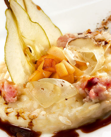 foto ricetta Riso Carnaroli mantecato ai topinambur, coturnice arrostita e pere essiccate 