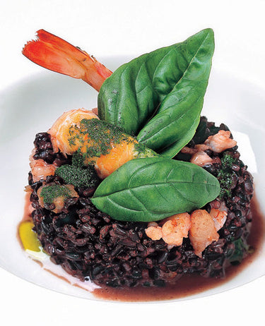 foto ricetta Riso venere ai crostacei, basilico e olio 