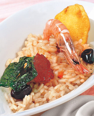foto ricetta Riso ai gamberi con olive e Pachino infornati 