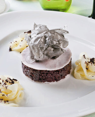 foto ricetta Raviolo di seppie farcito con riso venere 