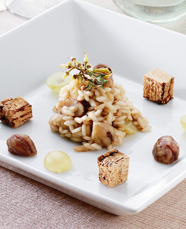 foto ricetta Riso con castagne, corteccia di sughero e uva 