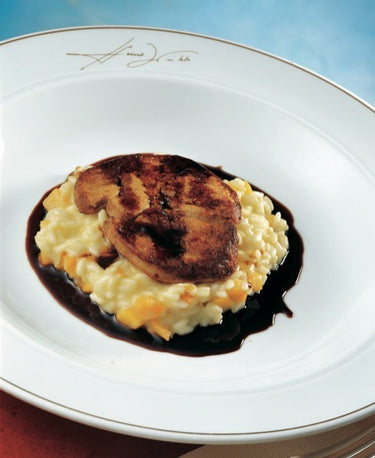 KÜRBISRISOTTO MIT INGWER, GÄNSELEBER UND BALSAMICO ESSIG 