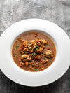 SPICED CHICKEN AND LENTIL 3 GRAIN SOUP WITH CHORIZO DUMPLINGS 