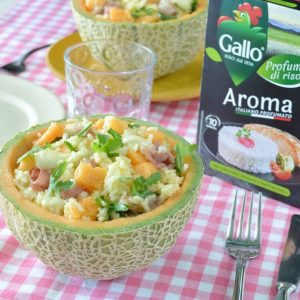 Ensalada de arroz Aroma con melón y jamón dulce